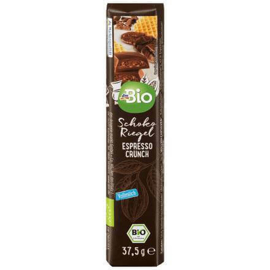 DmBio Tavoletta di cioccolato al latte, espresso e croccante, 37,5 g