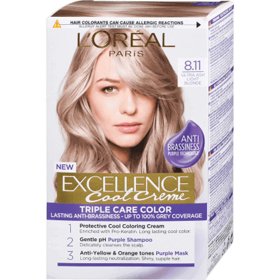 Loreal Paris EXCELLENCE CREME Permanent hair dye with ammonia 8.11, 1 pc