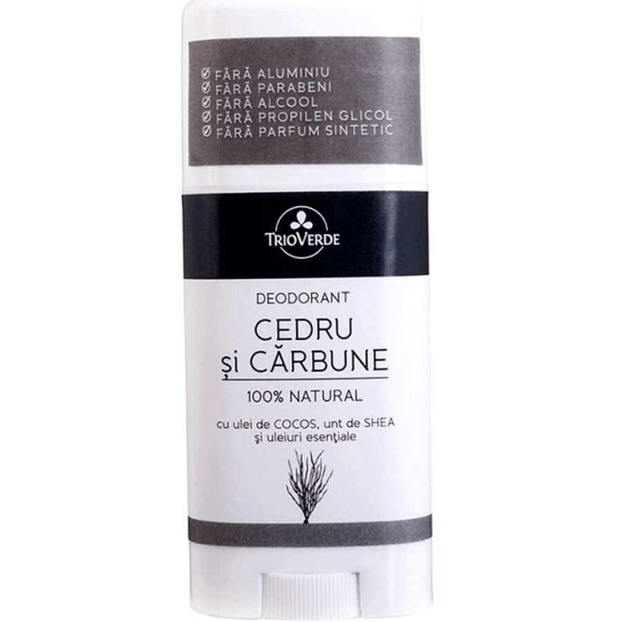 Déodorant au cèdre et au charbon, 60 g, Trio Verde