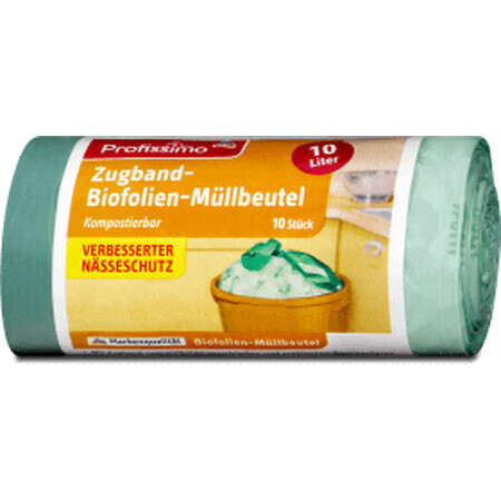 Profissimo Bio-Folienhaushaltsbeutel mit Klebeband, 10 L, 10 Stück.