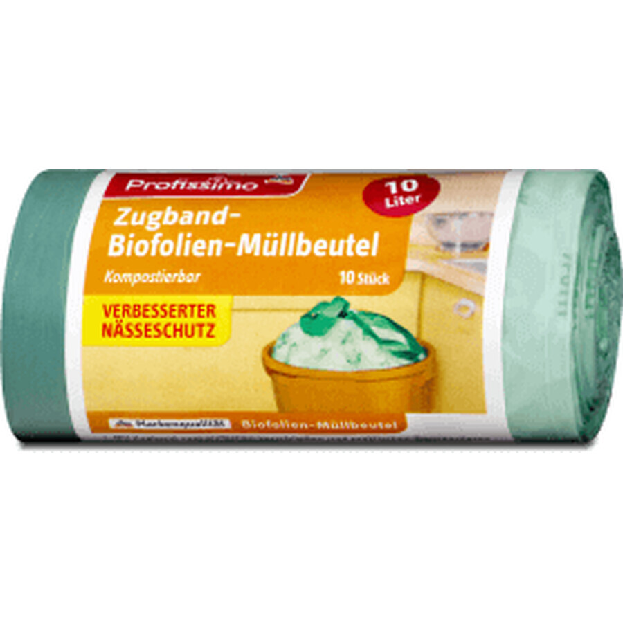 Profissimo Bio-Folienhaushaltsbeutel mit Klebeband, 10 L, 10 Stück.