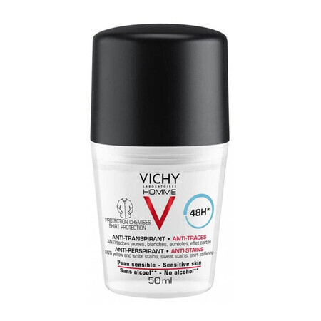 Vichy Homme Antiperspirant Roll-On Deodorant for Men 48h, 50 ml