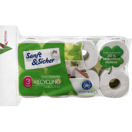 Sanft&amp;Sicher Recycling toilet paper, 3-ply, 8 pcs