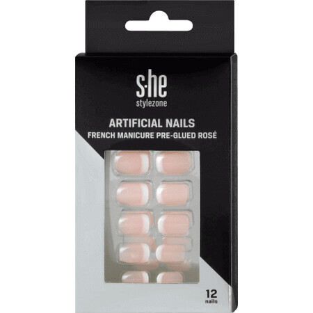 S-he Colour&Style Unghie artificiali rosa francese con colla applicata, 1 set