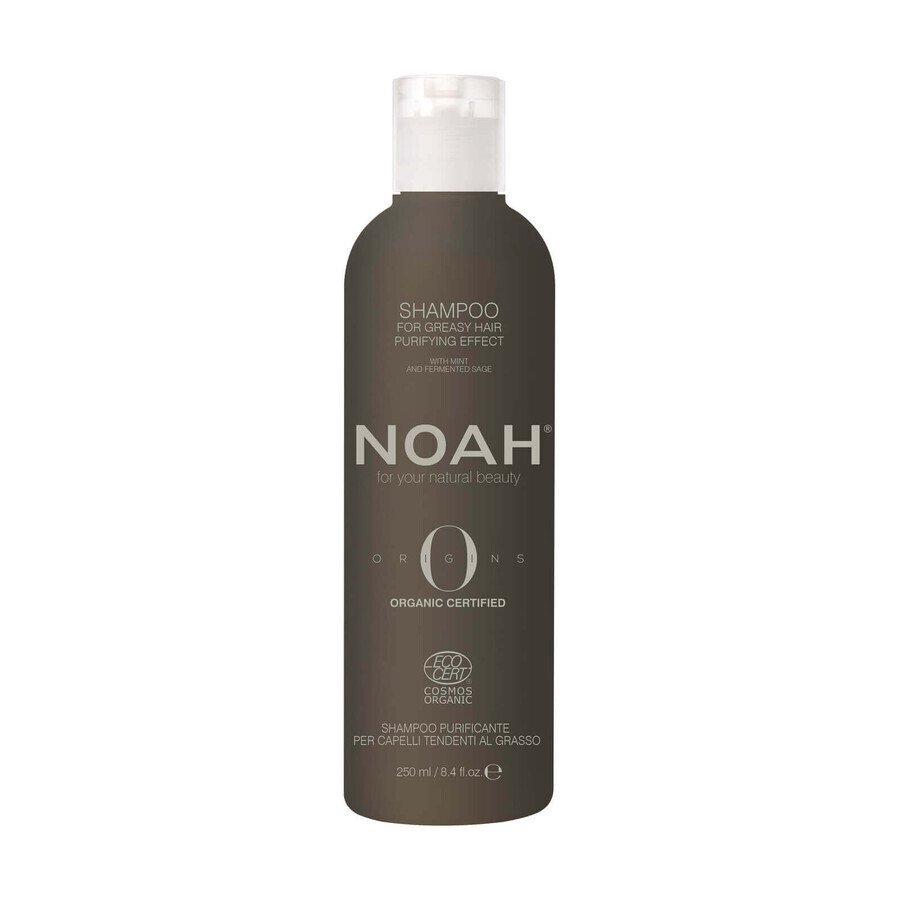 Shampoo purificante BIO con olio essenziale di menta per capelli e cuoio capelluto grassi, Noah, 250 ml