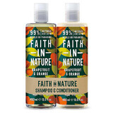 Set Shampoo e Balsamo Pompelmo e Arancia, capelli normali o grassi, Faith in Nature, 2 x 400 ml