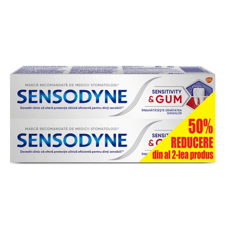 Confezione di dentifricio Sensitivity & Gum, 75 + 75 ml, Sensodyne