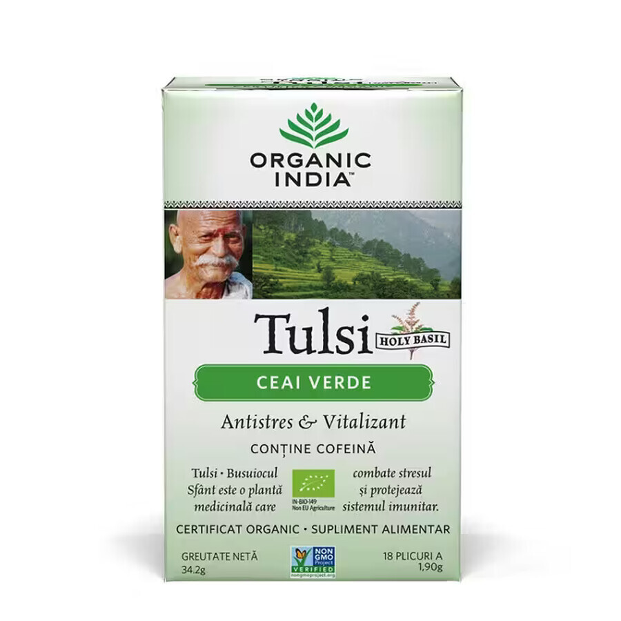 Tè verde biologico Tulsi, 18 bustine, India biologica