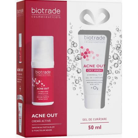 Confezione Acne Out Crema Attiva + Acne Out Oxy Wash, 30 ml + 50 ml, Biotrade