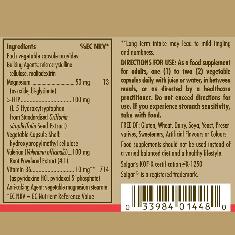 Solgar L-5-Idrossitriptofano 5-HTP, 30 capsule vegetali