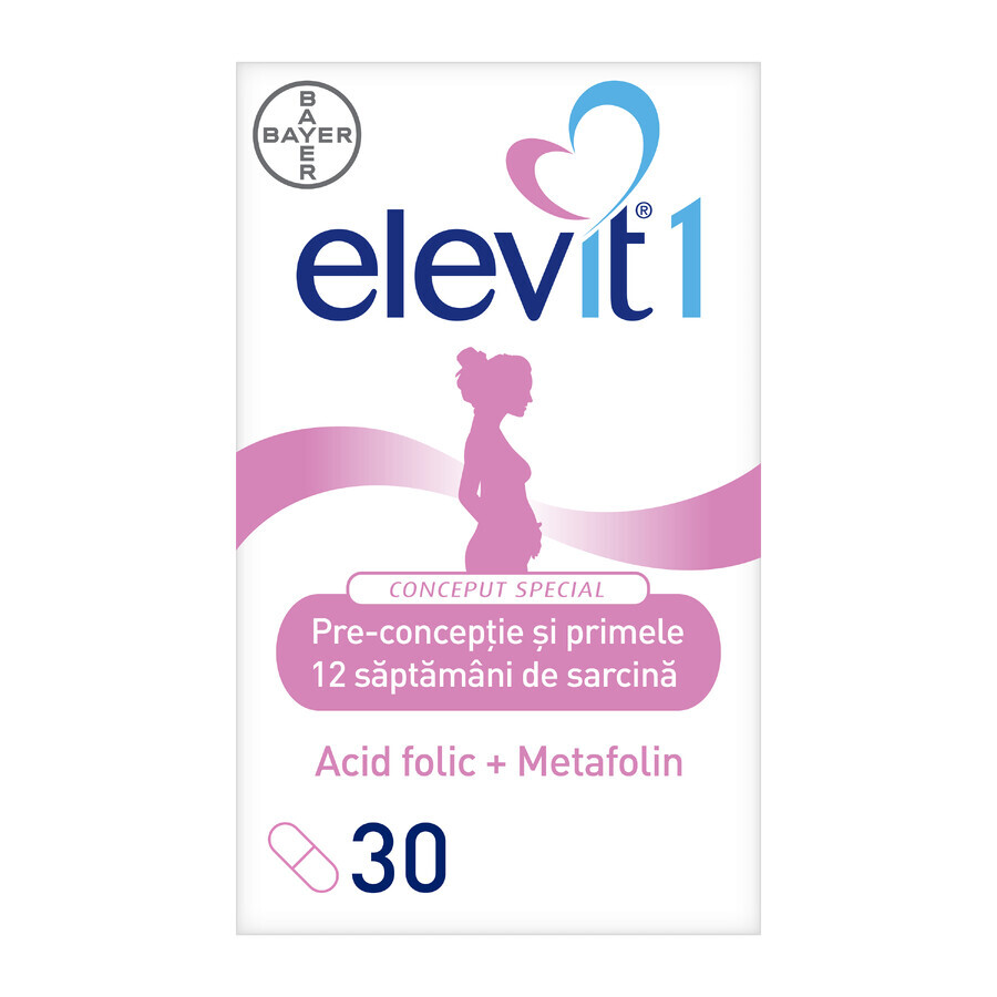 Elevit 1, Multivitaminici per pre-concezione e gravidanza - Primo trimestre di gravidanza, 30 compresse, Bayer