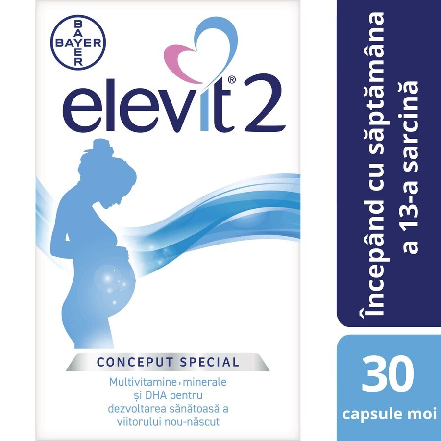 Elevit 2, multivitaminici per la gravidanza – 2° e 3° trimestre di gravidanza, 30 capsule, Bayer recensioni
