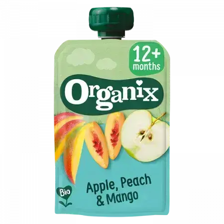 Purea di mele, pesche e mango bio, +12 mesi, 100 g, Organix