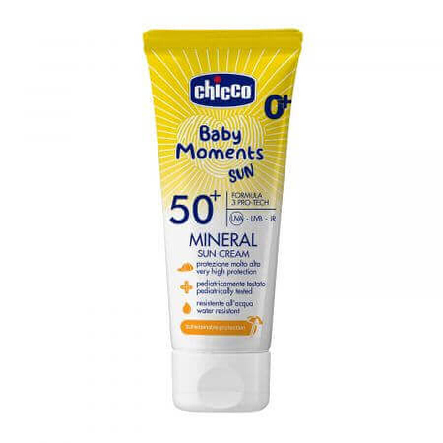 Crema solare minerale SPF 50+ Baby Moments, 0 mesi+, 75 ml, Chicco