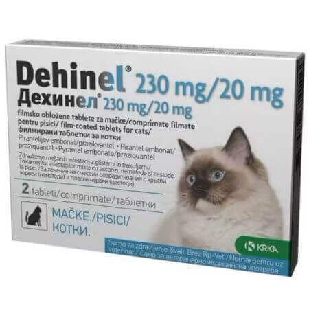 Antiparassitario interno per gatti Dehinel, 230 mg/20 mg, 2 compresse rivestite con film, KRKA