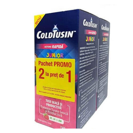 Coldtusin Junior, sciroppo per la tosse ad azione rapida, con ingredienti naturali, Perrigo, 2x 120 ml