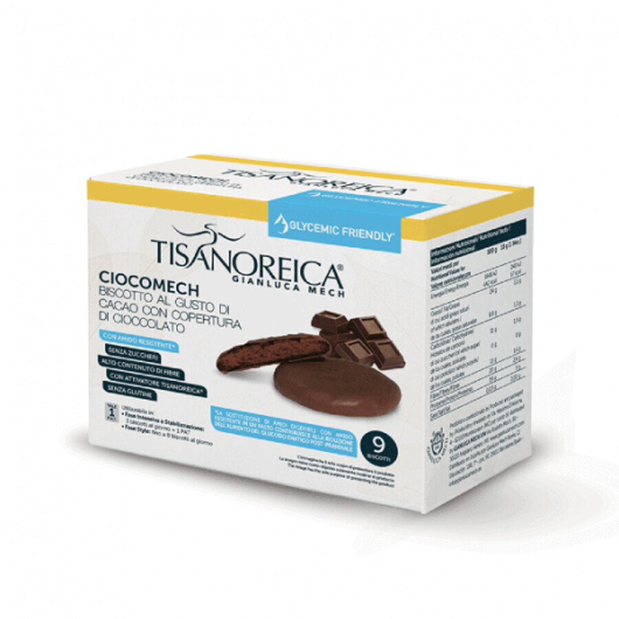 Biscotti al gusto cacao e cioccolato fondente Gianluca Mech Tisanoreica Ciocomech al Cacao e Cioccolato Fondente 9x13gr