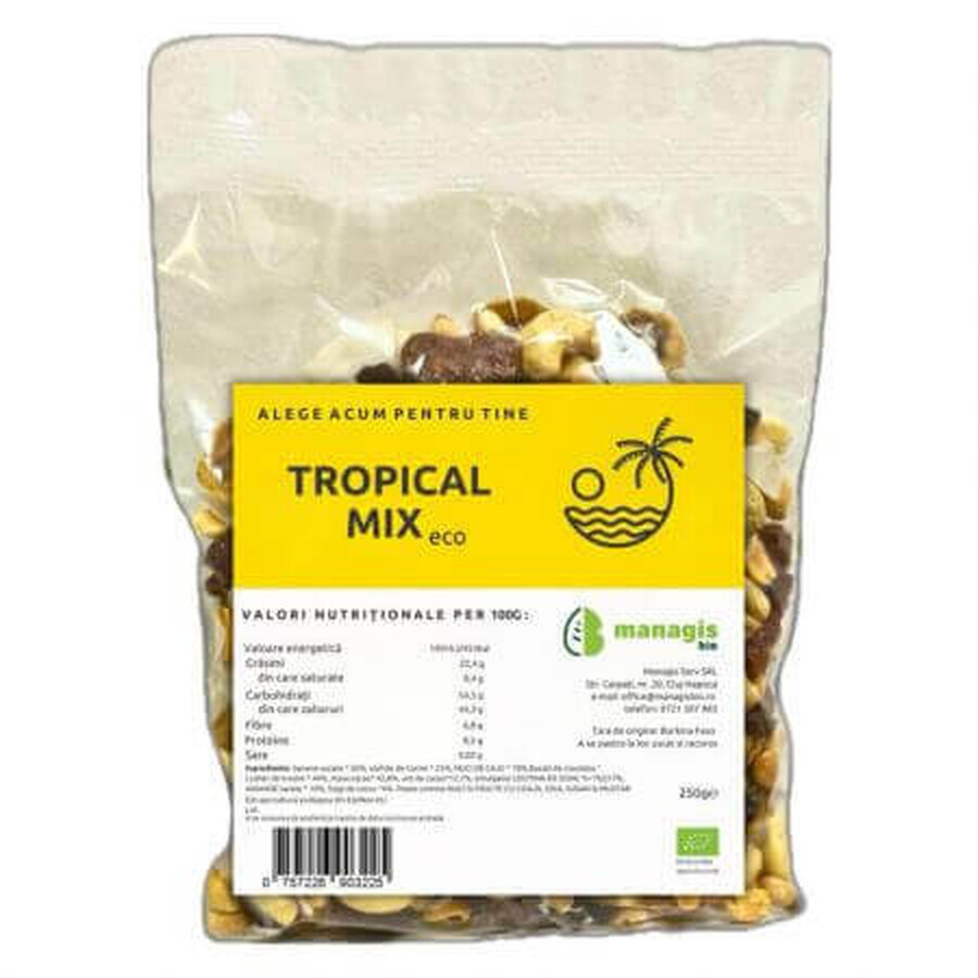 Mix biologico di frutta, noci e cioccolato tropicale, 250 g, Managis