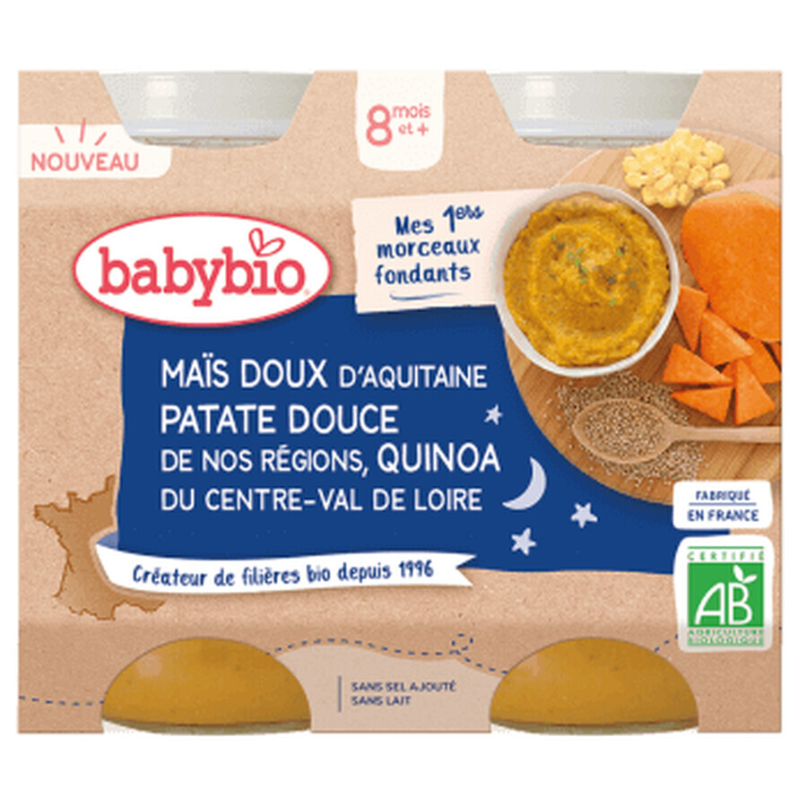 Purea Eco di Mais Dolce, Patate Dolci e Quinoa, 2x200 g, BabyBio