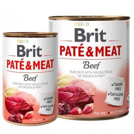 Cibo umido con manzo per cani Pate & Meat, 800 g, Brit
