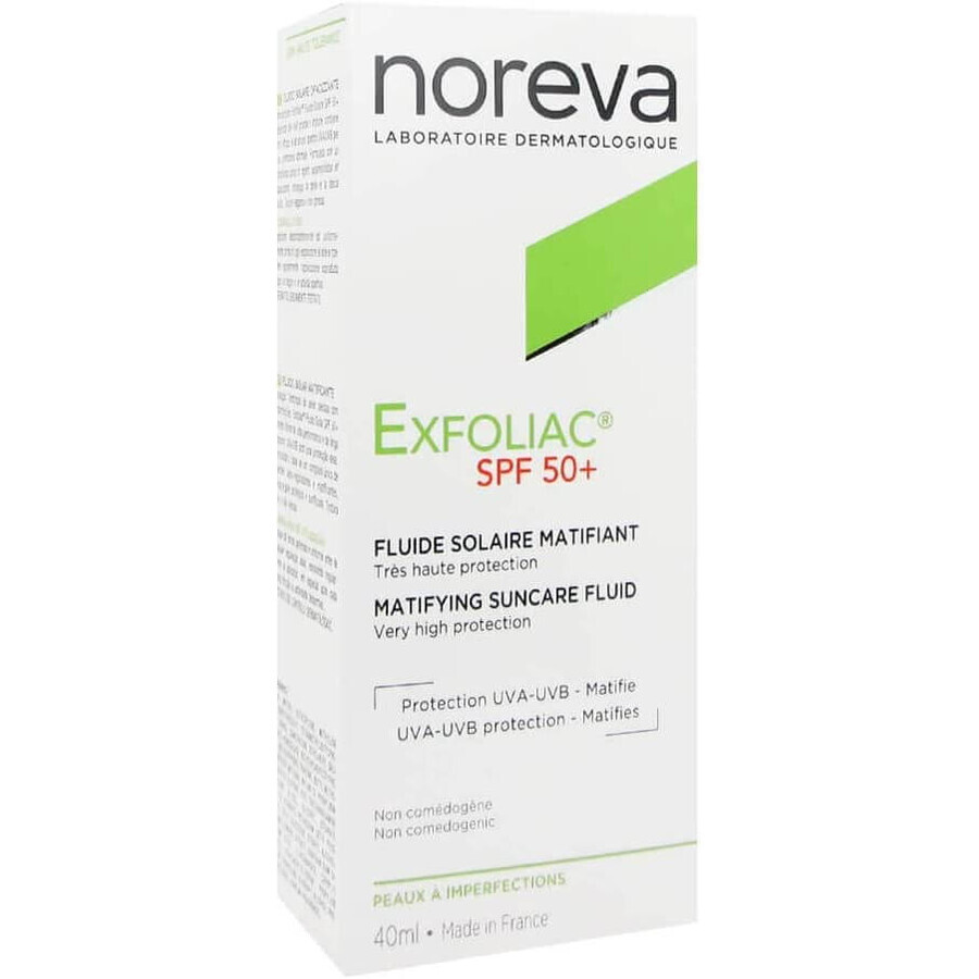 Noreva Exfoliac Fluido Solare Opacizzante SPF 50+ Viso, 40 ml