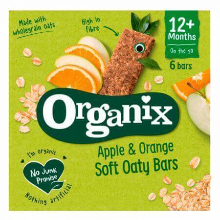 Barrette di avena integrale bio con mele e arance, +12 mesi, 6 barrette x 23 g, Organix