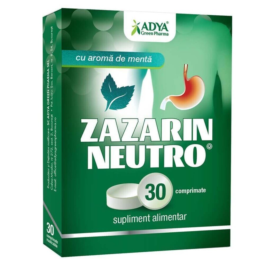 Integratore alimentare per il bruciore di stomaco Zazarin Neutro, 30 compresse, Adya Green Pharma