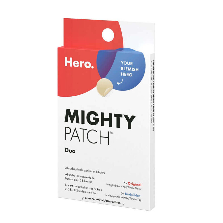 Cerotti idrocolloidali per l'acne Mighty Patch Duo, 12 pezzi, Hero