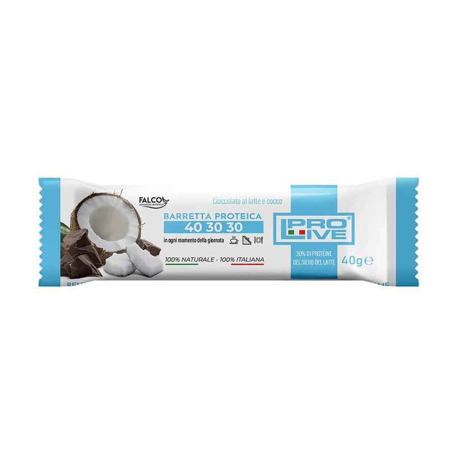 Prolive 40 30 30 - Barretta Proteica Cioccolato al Latte e Cocco, 40g