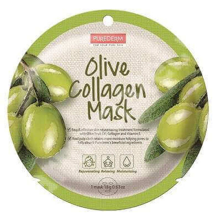 Maschera di cellulosa naturale per la rivitalizzazione del collagene d'oliva, 18 g, Purederm