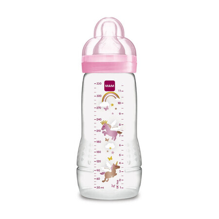 MAM Easy Active Baby Bottle 4+ M Capacità 330ml Fairy Tale Biberon Rosa, 1 Pezzo
