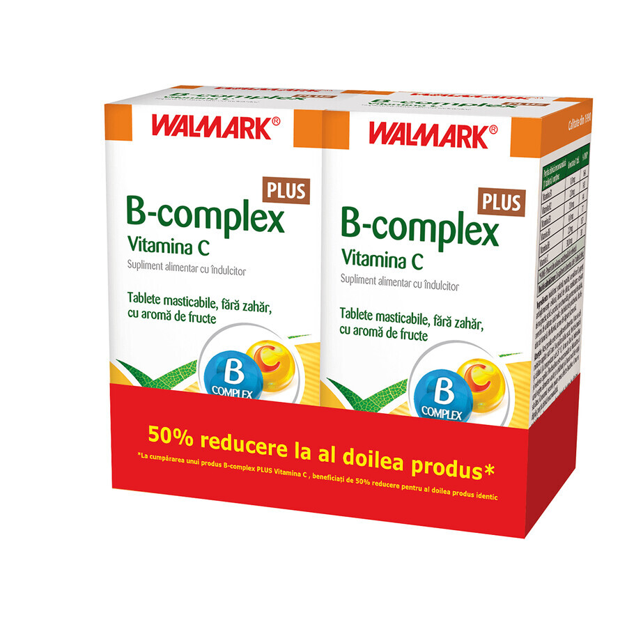 Confezione complesso B Plus Vitamina C al gusto di frutta, 30 + 30 compresse (sconto del 50% sul 2° prodotto)), Walmark