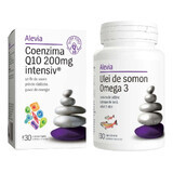 Confezione Coenzima Q10 200 mg intensivo, 30 compresse + Olio di Salmone Omega 3, 30 capsule, Alevia