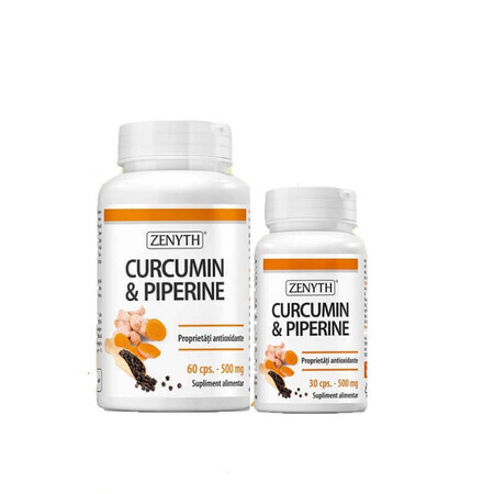 Confezione Curcumina & Piperina, 60 + 30 capsule, Zenyth