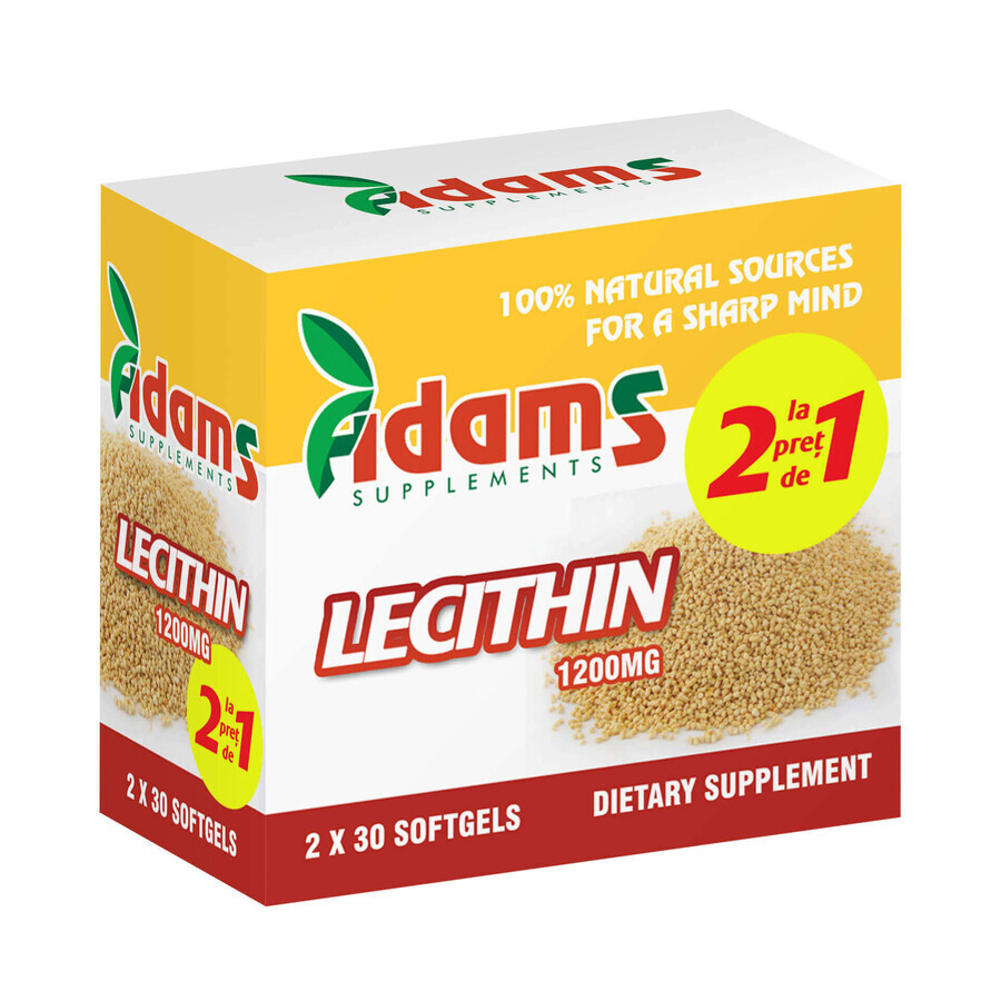 Confezione Lecitina 1200mg (AV121), 2x30 capsule, Adams Vision