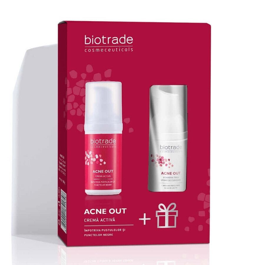 Confezione Acne Out Crema attiva per pelli acneiche, 30 ml + Schiuma detergente per pelli acneiche, 20 ml, Biotrade