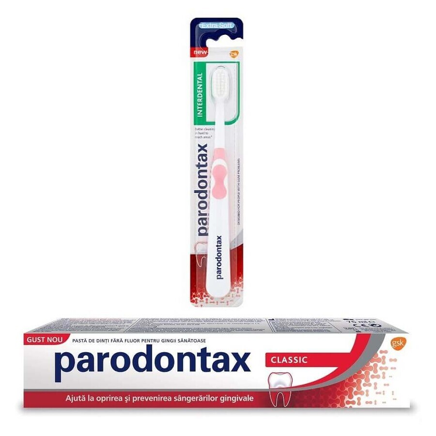 Confezione Dentifricio Parodontax Classic, 75 ml + Spazzolino Interdentale Parodontax, Extra Morbido, Gsk