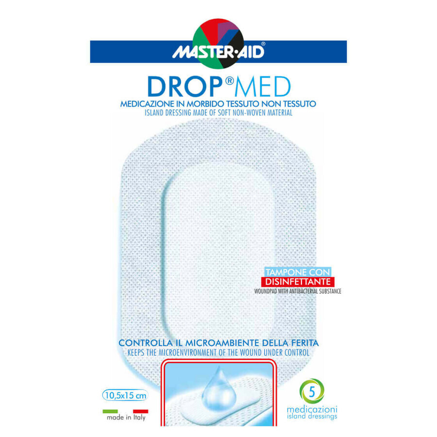 Master-Aid Drop Med - Medicazione in TNT Autoadesiva 10.5 x 15cm, 5 Medicazioni