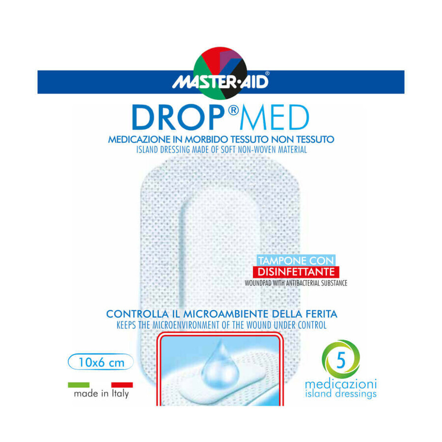 Master-Aid Drop Med - Medicazione in TNT Autoadesiva 10 x 6cm, 5 Medicazioni