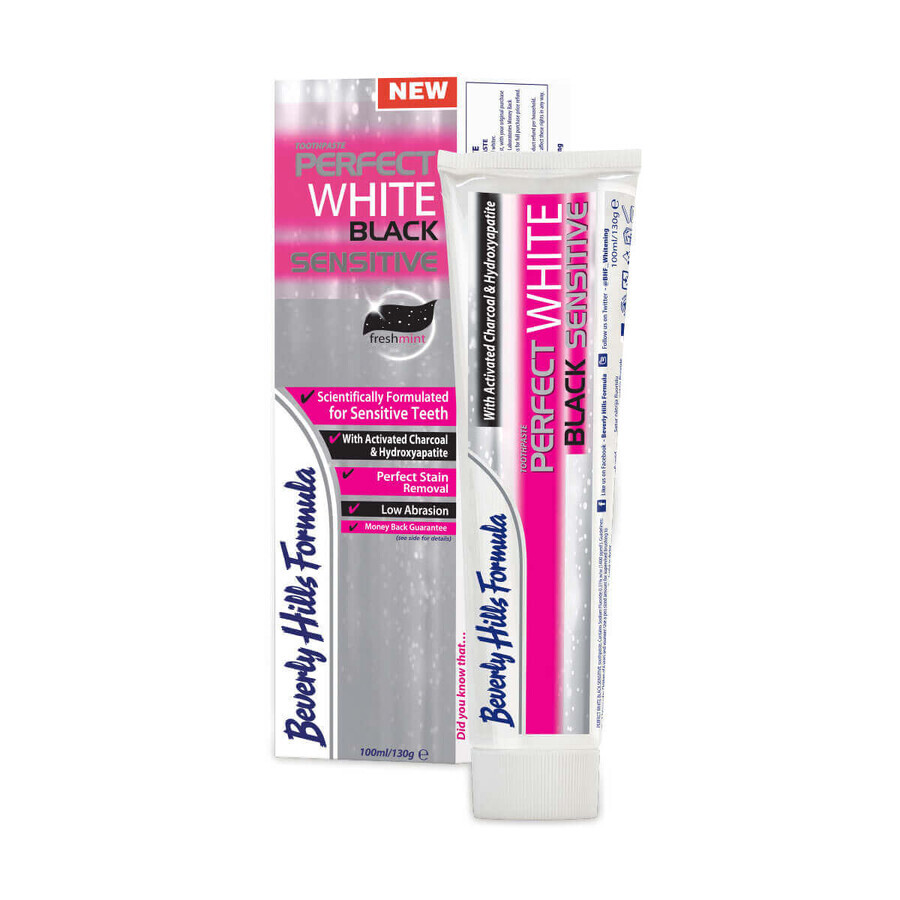 Dentifricio Perfect White Black Sensitive, 100 ml, Formula Beverly Hills