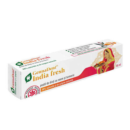Dentifricio naturale con neem e curcuma India Fresh GennaDent, 80 ml, Vivanatura