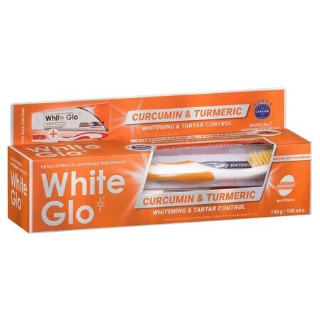 White Glo dentifricio alla curcumina e curcuma + spazzolino da denti, 150 g, Barros Laboratories