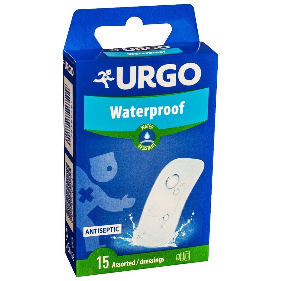 Urgo Waterproof Cerotto resistente all'acqua, 15 cerotti assortiti