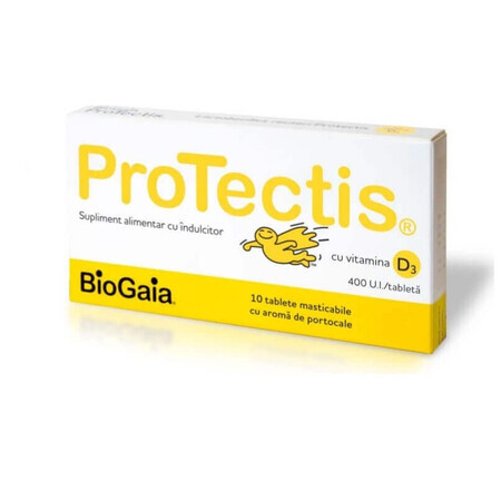 Protectis con Vitamina D3 400UI gusto arancia, 10 compresse masticabili, BioGaia