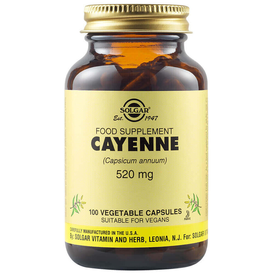 Pepe di cayenna in polvere 520 mg, 100 capsule, Solgar