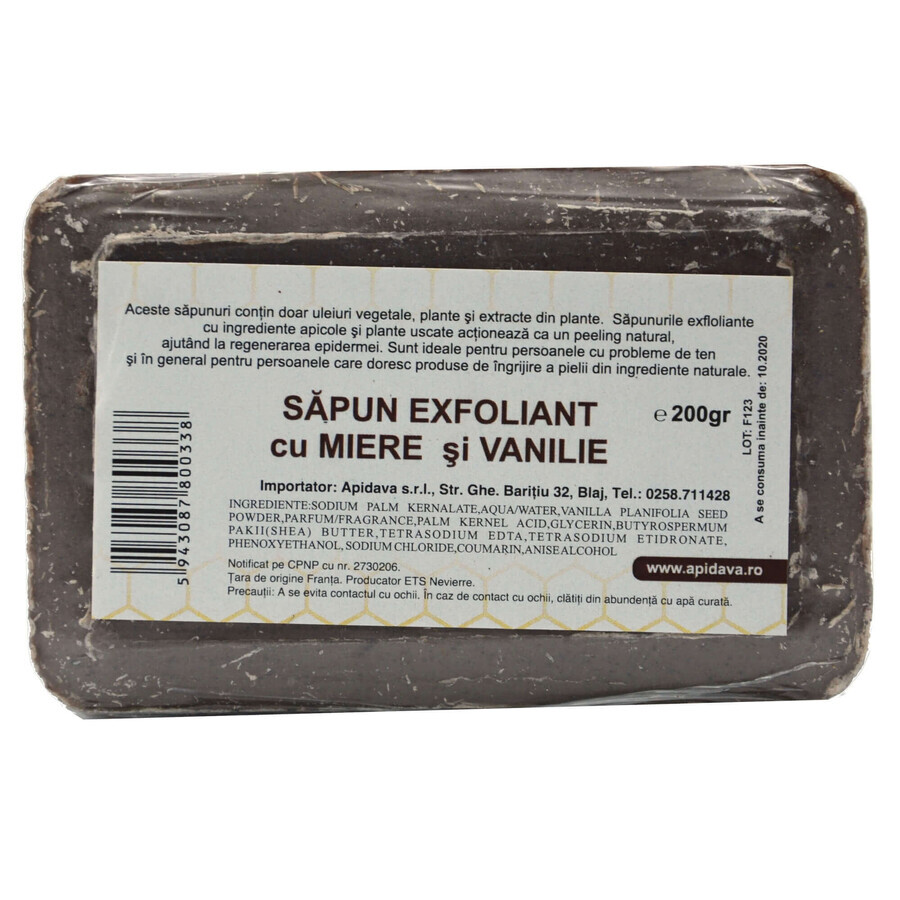 Sapone esfoliante con miele e vaniglia, 200 g, Apidava