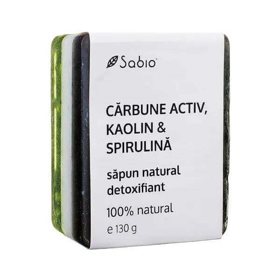 Sapone naturale detossinante con Carbone Attivo, Caolino e Spirulina, 130 g, Sabio