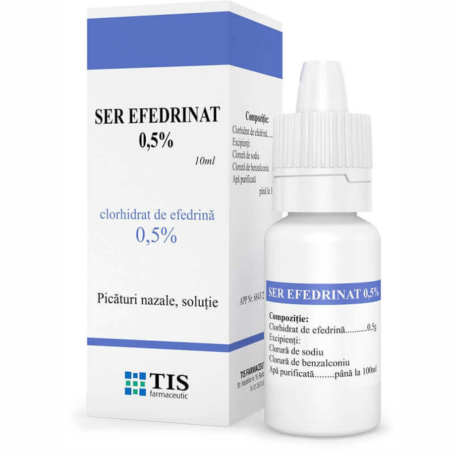 Siero di efedrina, gocce nasali 0,5%, 10 ml, Tis Farmaceutic