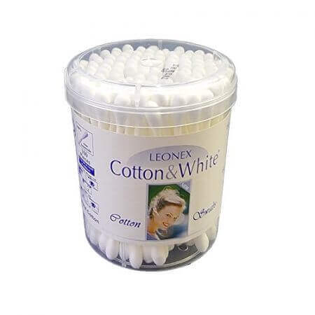 Bastoncini auricolari Cotton & White con bastoncino di carta, 100 pezzi, Leonex