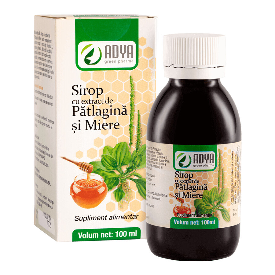 Sciroppo di estratto di piantaggine e miele, 100 ml, Adya Green Pharma
